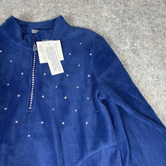 Quacker Factory Jacket Women’s Medium Blue Fleece Rhinestones Full Zip Artsy - Picture 4 of 10